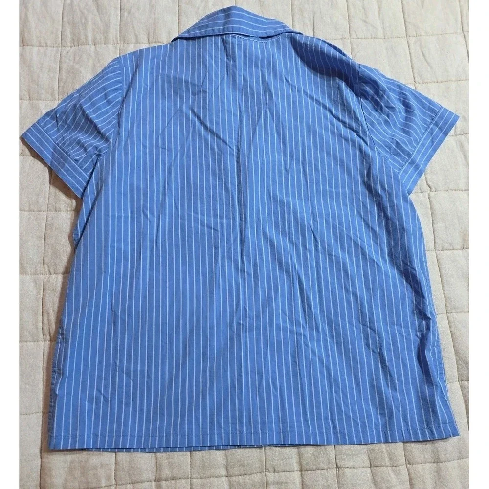 J.Crew Womens Medium Cotton Sleepwear Short Sleeve Pajama Top Blue White Stripes